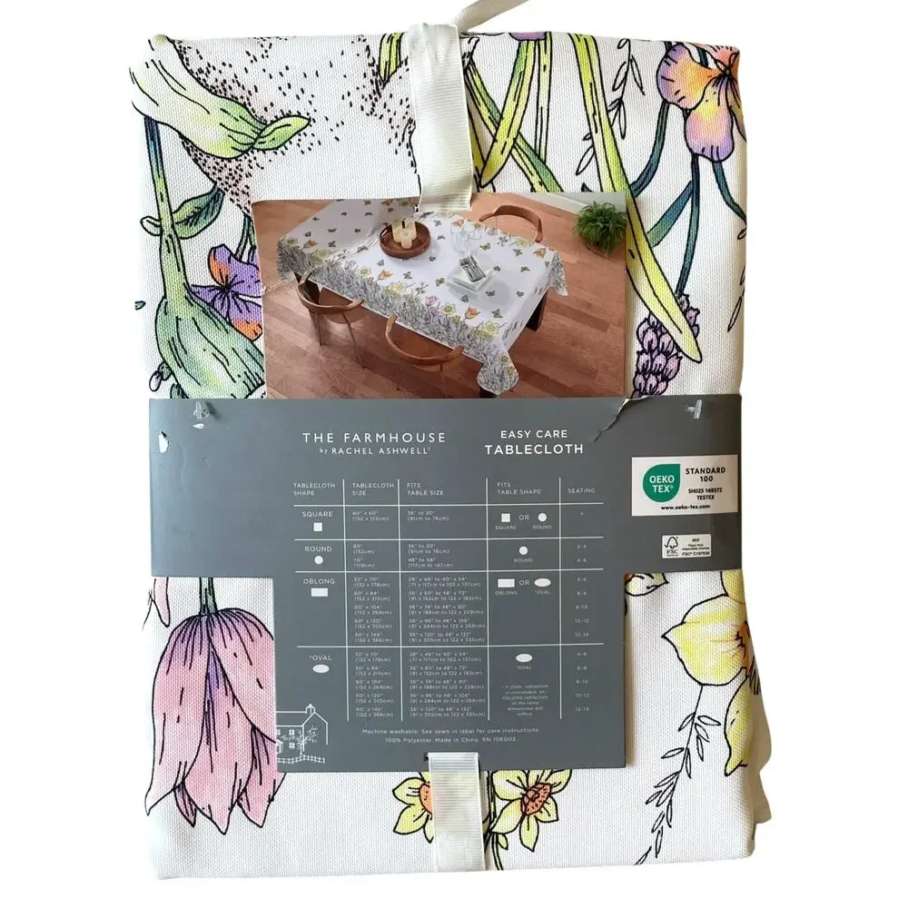 The Farmhouse Spring Floral Bunnies Easter Tablecloth 60x120 Pop of Color New